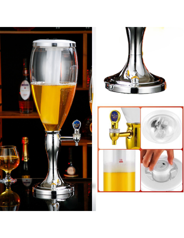 Silver Large Capacity World Cup Beer Tower/Dispenser/Decanter for Beer/Whisky/Wine with Sparkling Multi Colored LED Lights Capacity 3000 ml (3 litres) for Party/Home Bar/Gift/Bars/Pubs gallery image 3
