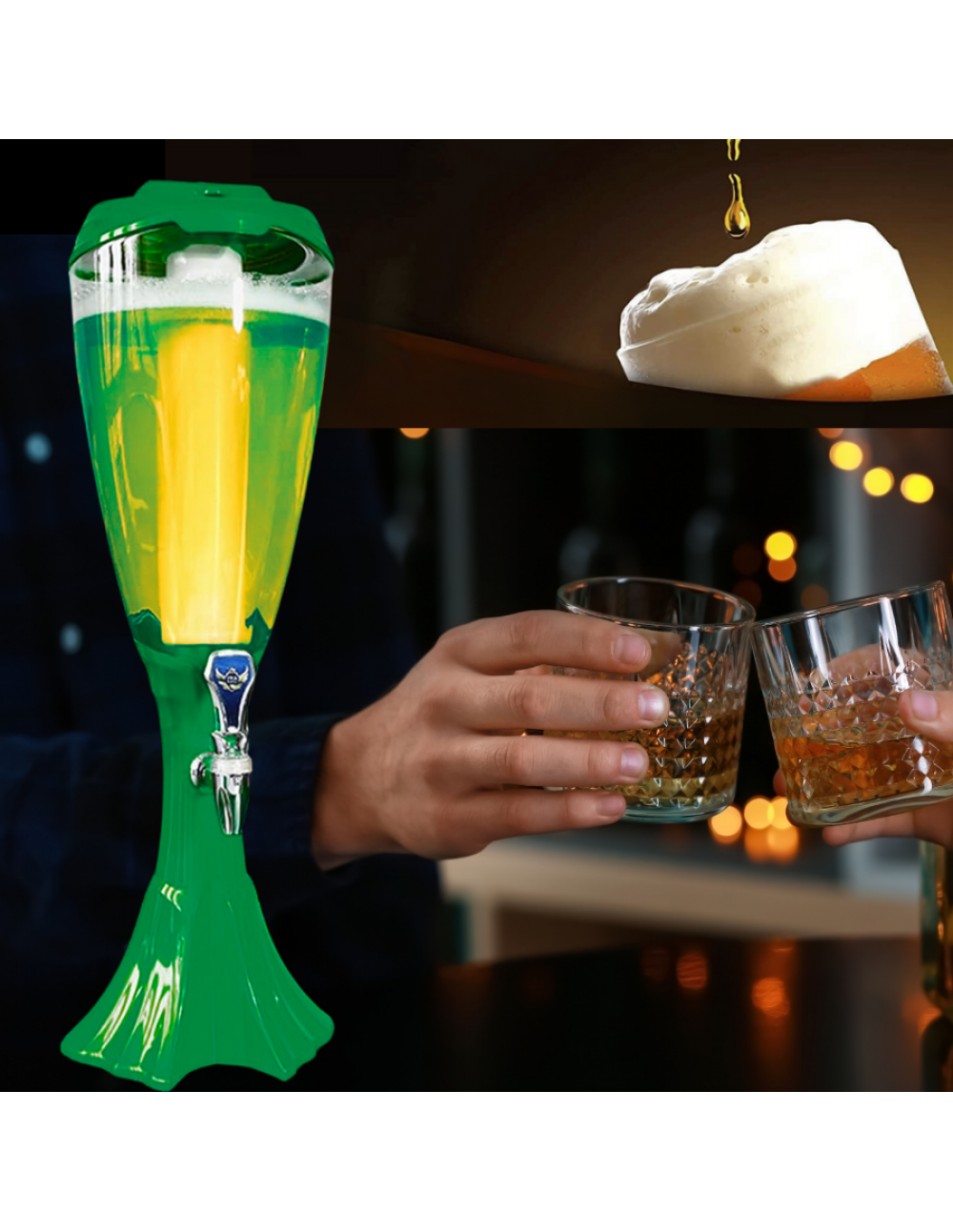 BARRAID Beer Tower, 3000 ml Capacity, Multicolour LED Lights (Green) gallery image 1