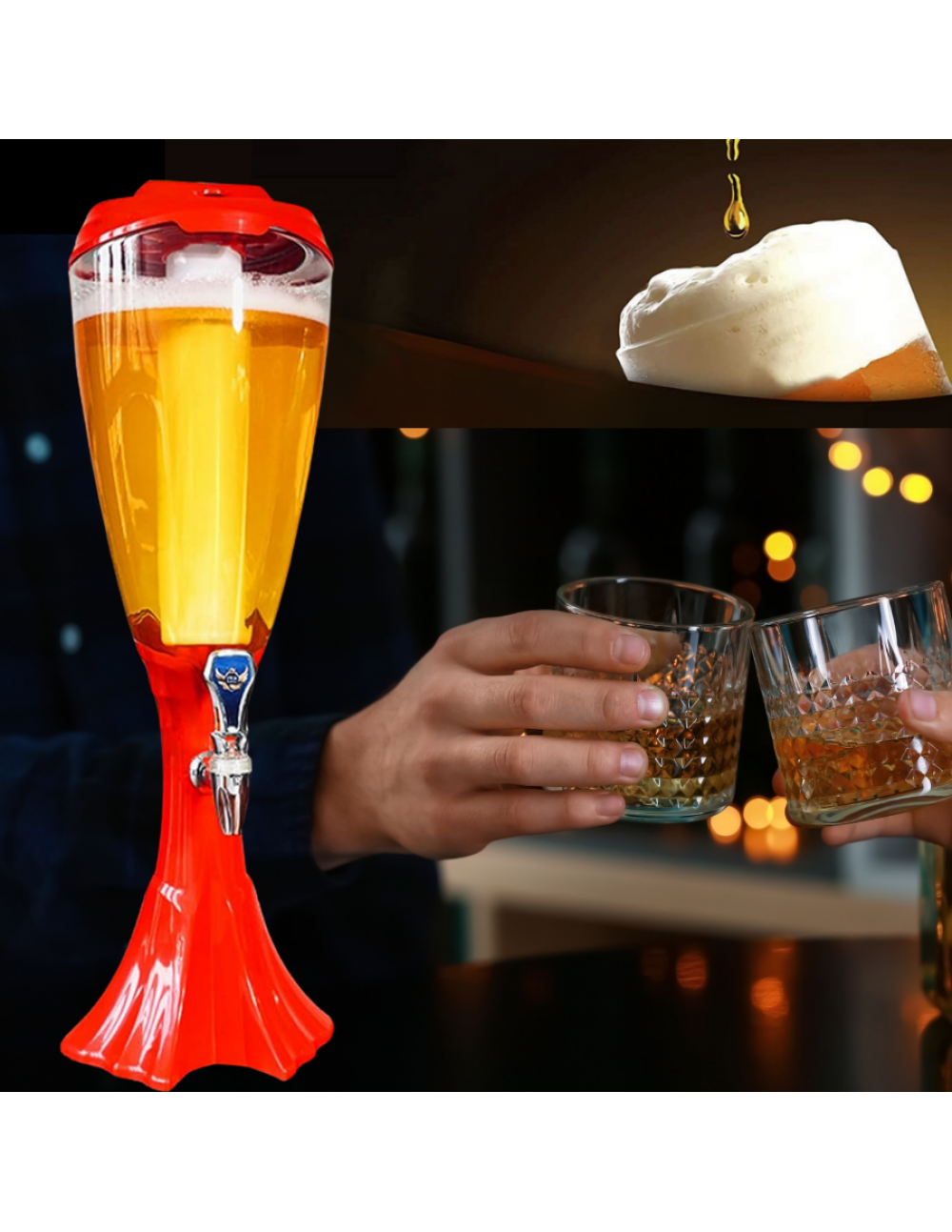 BARRAID Beer Tower, 3000 ml Capacity, Multicolour LED Lights (RED) gallery image 1
