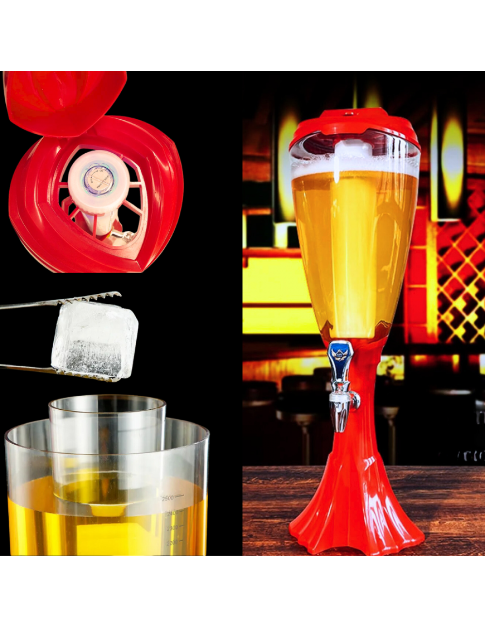 BARRAID Beer Tower, 3000 ml Capacity, Multicolour LED Lights (RED) gallery image 4
