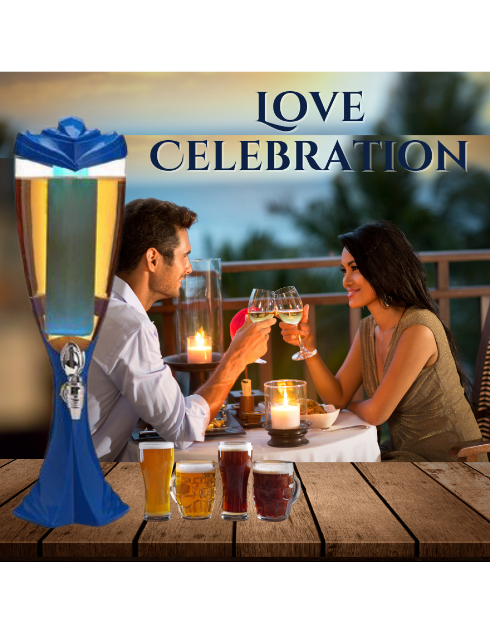 BARRAID Beer Tower, 3000 ml Capacity, Multicolour LED Lights (DARK BLUE) gallery image 1