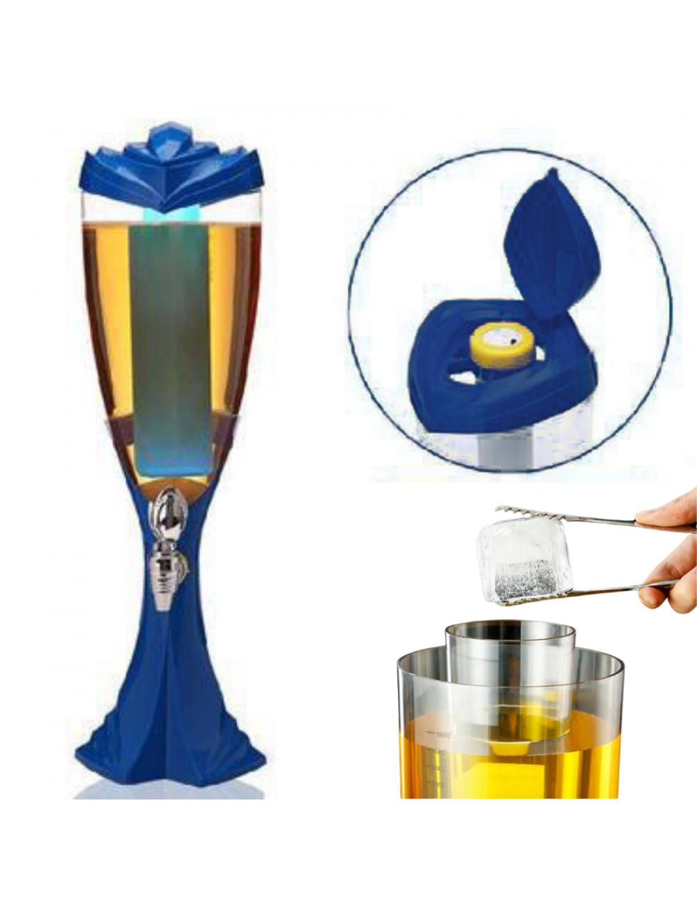 BARRAID Beer Tower, 3000 ml Capacity, Multicolour LED Lights (DARK BLUE) gallery image 4