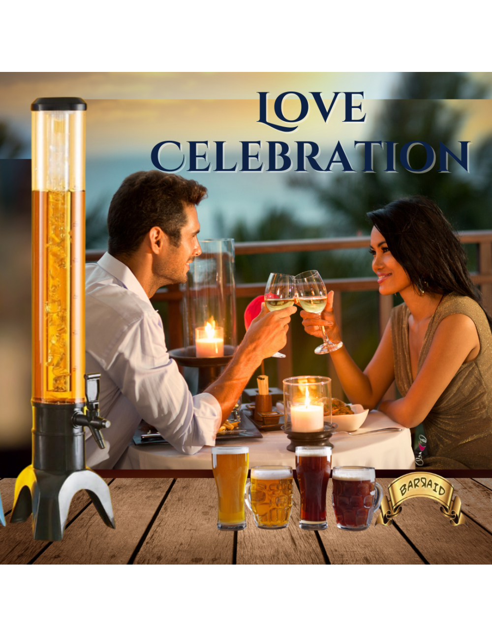 BARRAID Custom Tall Table Beer/Liquor Dispenser/Decanter for Beer/Whisky/Wine Capacity for Party/Home/Bars/Pubs with Multi Sparking LED Light ice Tube(3000 ml/3 L) (Black) gallery image 5