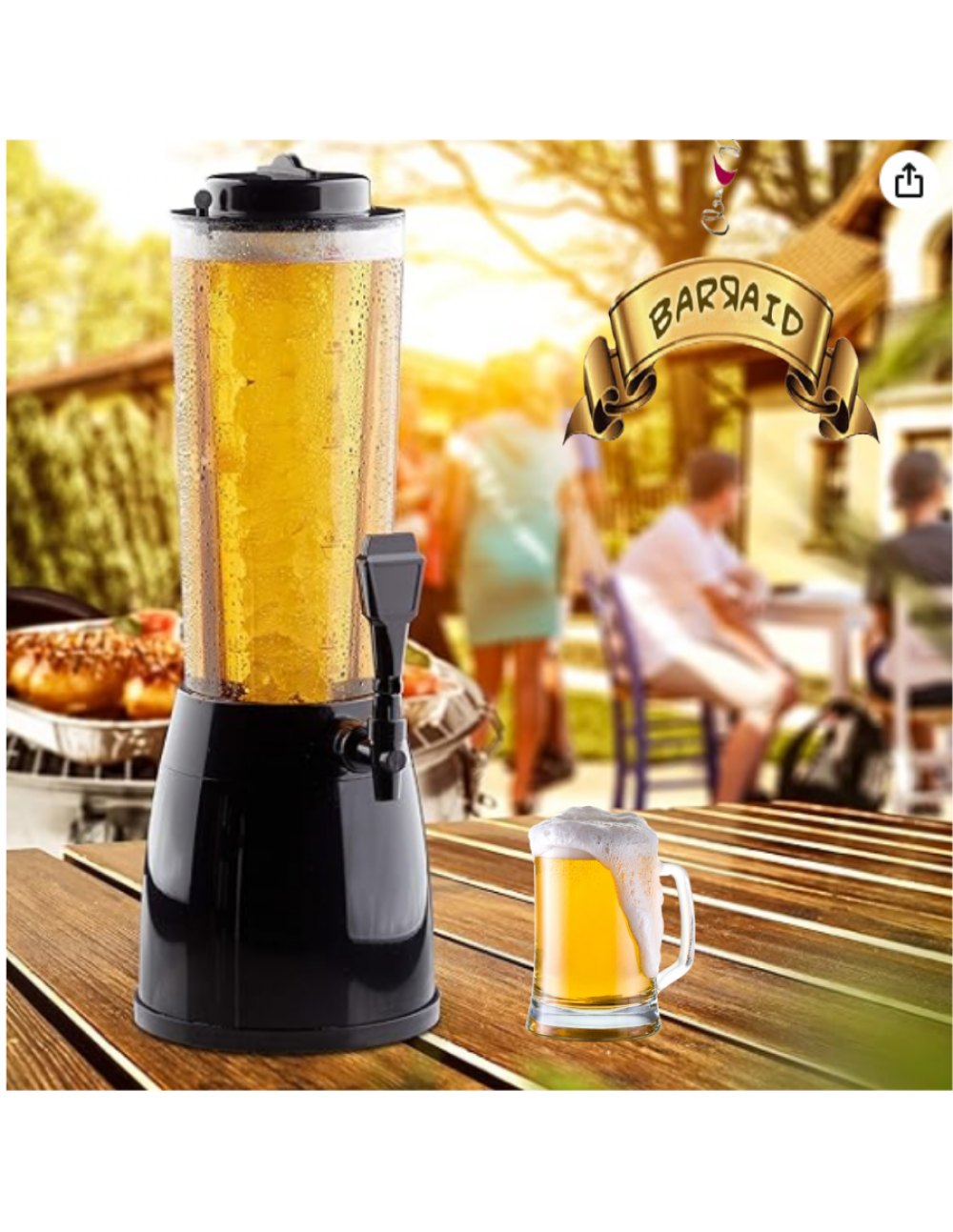 BARRAID Elite Tower/Dispenser/Decanter for Beer/Whisky/Wine Capacity for Party/Home/Bars/Pubs (3000 ml/3 L) (black) gallery image 1