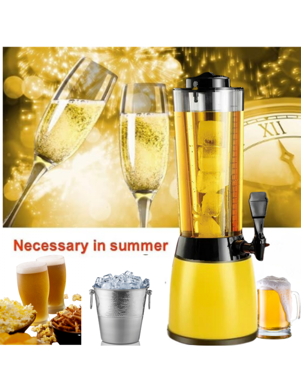 BARRAID Elite Tower/Dispenser/Decanter for Beer/Whisky/Wine Capacity for Party/Home/Bars/Pubs (3000 ml/3 L) (YELLOW) gallery image 1