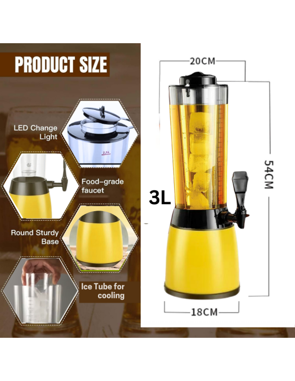 BARRAID Elite Tower/Dispenser/Decanter for Beer/Whisky/Wine Capacity for Party/Home/Bars/Pubs (3000 ml/3 L) (YELLOW) gallery image 3
