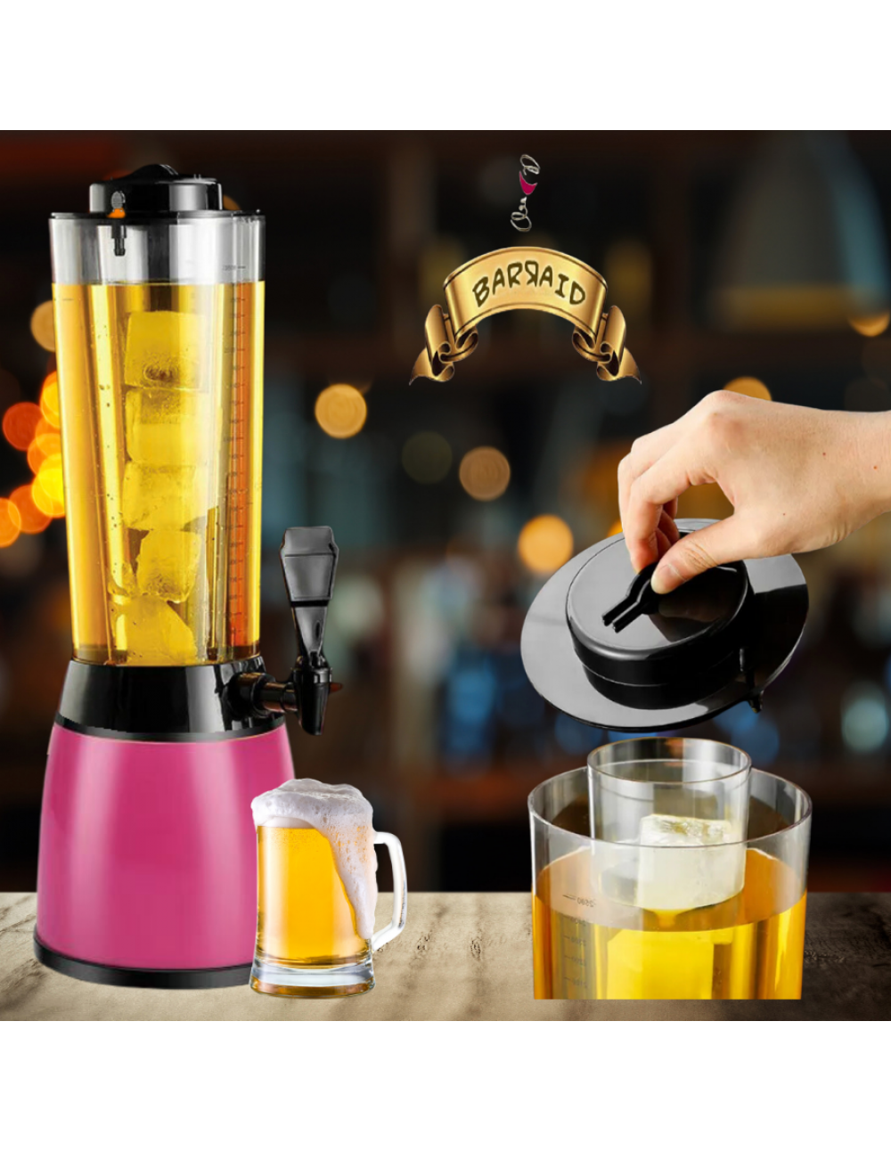 BARRAID Elite Tower/Dispenser/Decanter for Beer/Whisky/Wine Capacity for Party/Home/Bars/Pubs (3000 ml/3 L) (PINK) gallery image 1