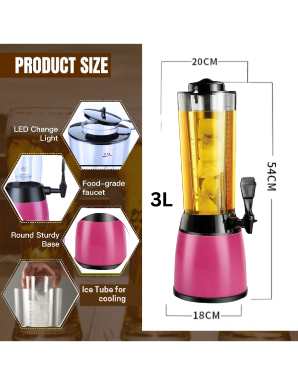 BARRAID Elite Tower/Dispenser/Decanter for Beer/Whisky/Wine Capacity for Party/Home/Bars/Pubs (3000 ml/3 L) (PINK) gallery image 3