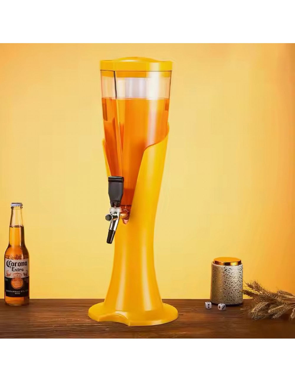 BARRAID Beer Tower Beverage Dispenser, 3 Litre, Tabletop Draft Drink Dispenser (Yellow) gallery image 1